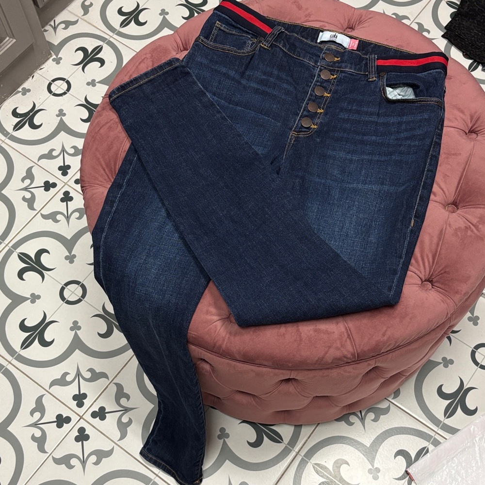 CAbi High Rise Dark Blue Jeans with Red Accents